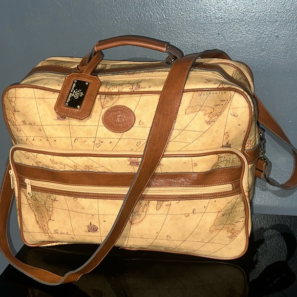 Vintage Map Print Travel Bag with Brown Accents - Picture 1 of 16